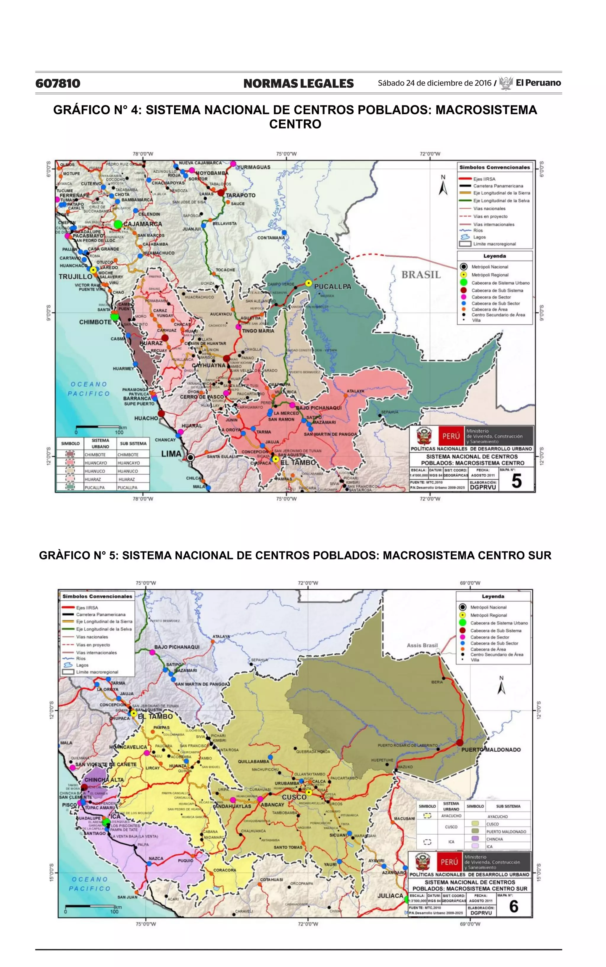 607810 NORMAS LEGALES Sábado 24 de diciembre de 2016 / El Peruano
GRÁFICO N° 4: SISTEMA NACIONAL DE CENTROS POBLADOS: MACROSISTEMA
CENTRO
GRÀFICO N° 5: SISTEMA NACIONAL DE CENTROS POBLADOS: MACROSISTEMA CENTRO SUR
 