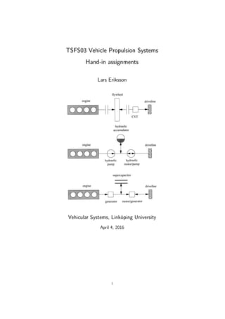 TSFS03 Vehicle Propulsion Systems
Hand-in assignments
Lars Eriksson
Vehicular Systems, Link¨oping University
April 4, 2016
1
 