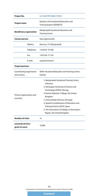 Ldv Training Compendium Of Projects Of Leonardo Da Vinci Programme Approved For ...