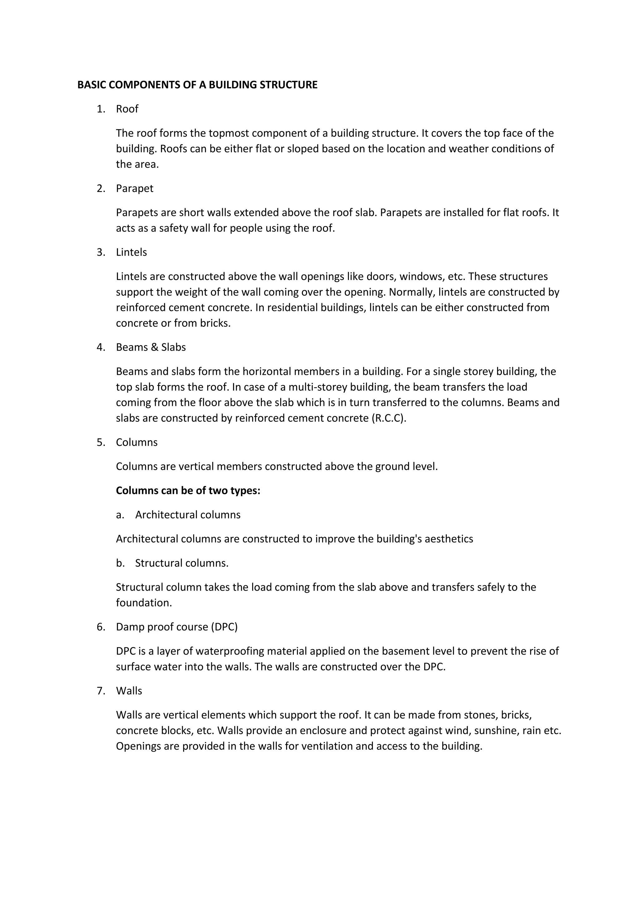 Building components like beam, slab, column etc. | DOCX