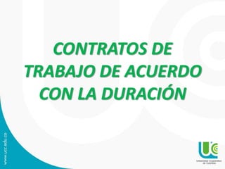 CONTRATOS DE
TRABAJO DE ACUERDO
CON LA DURACIÓN
 