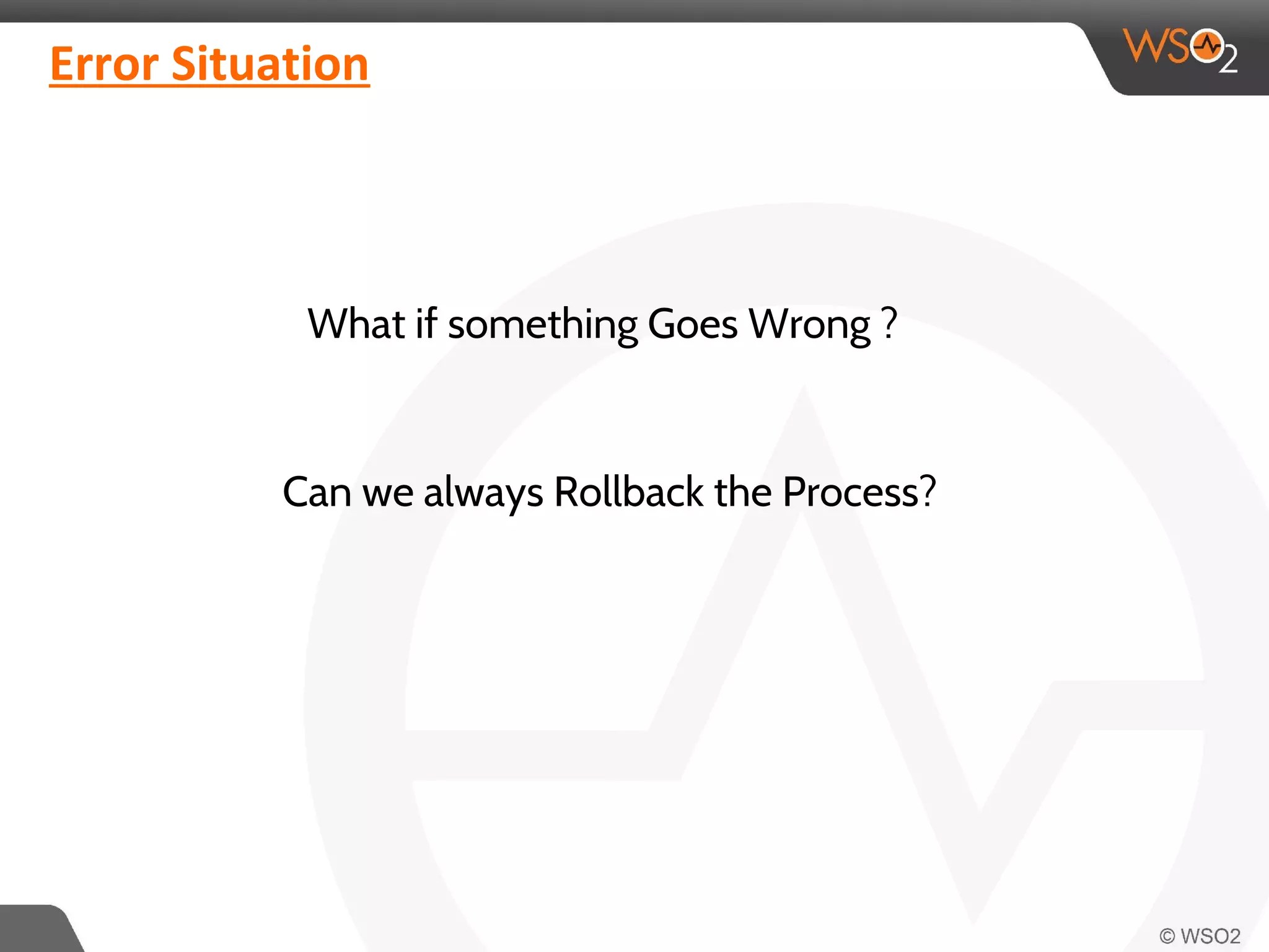 Error Situation 
What if something Goes Wrong ? 
Can we always Rollback the Process? 
 