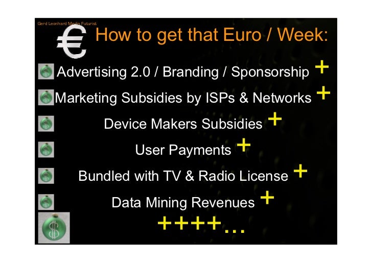 Gerd Leonhard Media Futurist


                           How to get that Euro / Week:
                                   ...