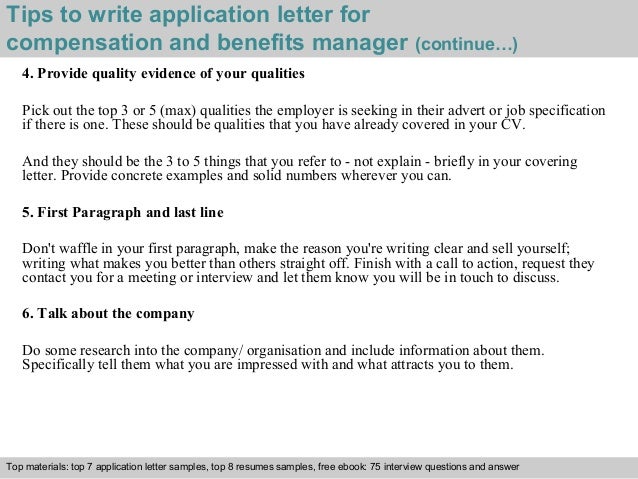 compensation and benefits manager application letter compensation and benefits manager