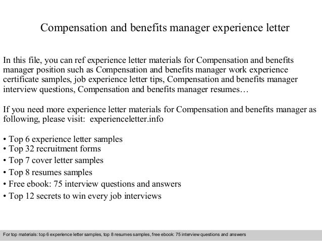 Compensation and benefit manager resume