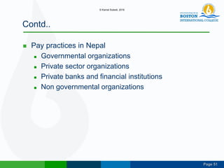 Page 51
Contd..
 Pay practices in Nepal
 Governmental organizations
 Private sector organizations
 Private banks and financial institutions
 Non governmental organizations
© Kamal Subedi, 2016
 