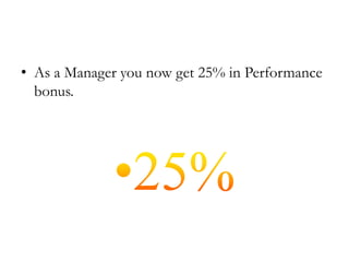 • As a Manager you now get 25% in Performance
bonus.

 