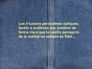 Les il·lusions perceptives òptiques, tàctils o auditives ens mostren de forma clara que la nostra percepció de la realitat no sempre és fidel… 