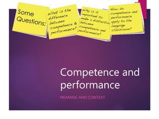Competence and
performance
MEANING AND CONTEXT
 