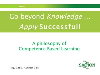 Go beyond  Knowledge  … Apply   Successful! A philosophy of  Competence Based Learning  Ing. M.H.M. Hammer M.Sc. 