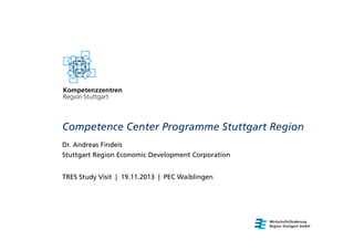 Competence Center Programme Stuttgart Region
Dr. Andreas Findeis
Stuttgart Region Economic Development Corporation
TRES Study Visit | 19.11.2013 | PEC Waiblingen

 