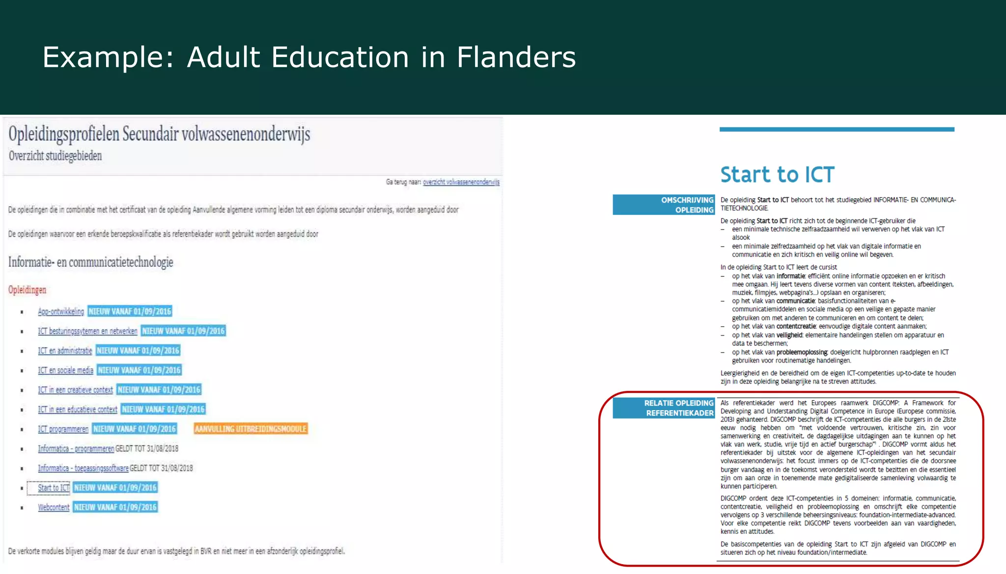 Example: Adult Education in Flanders
 