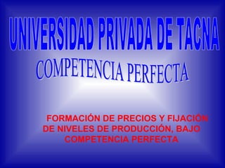 FORMACIÓN DE PRECIOS Y FIJACIÓN DE NIVELES DE PRODUCCIÓN, BAJO COMPETENCIA PERFECTA COMPETENCIA PERFECTA UNIVERSIDAD PRIVADA DE TACNA 