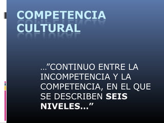 …”CONTINUO ENTRE LA
INCOMPETENCIA Y LA
COMPETENCIA, EN EL QUE
SE DESCRIBEN SEIS
NIVELES…”
 