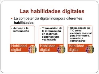Las habilidades digitalesLa competencia digital incorpora diferentes habilidades