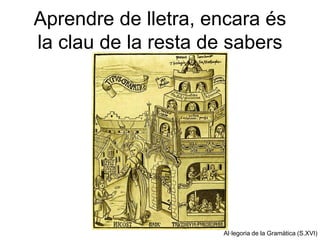 Aprendre de lletra, encara és
la clau de la resta de sabers




                     Al·legoria de la Gramàtica (S.XVI)
 