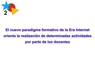 El nuevo paradigma formativo de la Era Internet
orienta la realización de determinadas actividades
por parte de los docentes
2
 