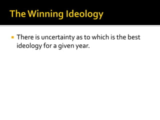 Issue SamplesVoters estimate ideologies based on only a few issues.These issues act at samples of the larger potential pool of issues.Voters rely on there being a positive correlation between the previous behavior of a party and its ideology.