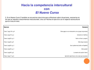 Hacia la competencia intercultural
con
El Nuevo Curso
Ejercicio Escenario
Tema 7, pág. 143, ej.4 Cómo pagar en un restaura...