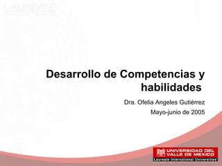 Desarrollo de Competencias y
habilidades
Dra. Ofelia Angeles Gutiérrez
Mayo-junio de 2005
 