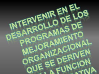 INTERVENIR EN EL DESARROLLO DE LOSPROGRAMAS DE MEJORAMIENTOORGANIZACIONAL QUE SE DERIVEN DE LA FUNCION ADMINISTRATIVA 
