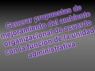 Generar propuestas de mejoramiento del ambiente organizacional de acuerdo con la funcion de la unidad administrativa