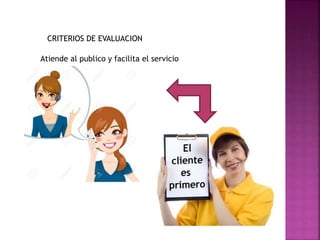 CRITERIOS DE EVALUACION
Atiende al publico y facilita el servicio
 