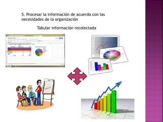 5. Procesar la información de acuerdo con las
necesidades de la organización
Tabular información recolectada
 