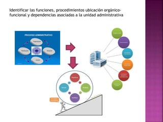 Identificar las funciones, procedimientos ubicación orgánico-
funcional y dependencias asociadas a la unidad administrativa
 