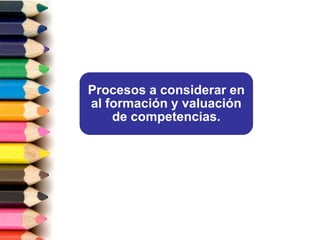Procesos a considerar en
al formación y valuación
de competencias.
 