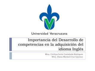 Importancia del Desarrollo de
competencias en la adquisición del
idioma Inglés
Mtra. Cinthya Ivette Castañeda Rodríguez
Mtra. Diana Marisol Cruz Gayosso
 