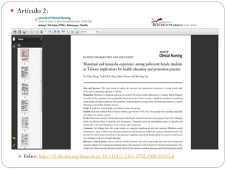 Artículo 2:




   Enlace: http://0-dx.doi.org.fama.us.es/10.1111/j.1365-2702.2008.02545.x
 