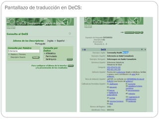 Pantallazo de traducción en DeCS:
 