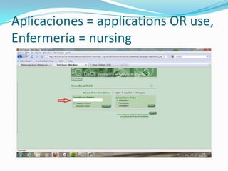 Aplicaciones = applications OR use,
Enfermería = nursing
 