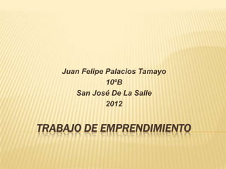 Juan Felipe Palacios Tamayo
                10ºB
       San José De La Salle
                2012


TRABAJO DE EMPRENDIMIENTO
 