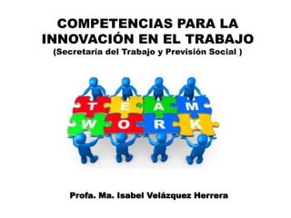 COMPETENCIAS PARA LA
INNOVACIÓN EN EL TRABAJO
(Secretaría del Trabajo y Previsión Social )
Profa. Ma. Isabel Velázquez Herrera
 