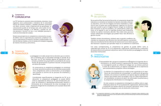 COMPETENCIAS TIC PARA EL DESARROLLO PROFESIONAL DOCENTECOMPETENCIAS TIC PARA EL DESARROLLO PROFESIONAL DOCENTE
25
Las TIC facilitan la conexión entre estudiantes, docentes, inves-
tigadores, otros profesionales y miembros de la comunidad,
incluso de manera anónima, y también permiten conectarse
con datos, recursos, redes y experiencias de aprendizaje. La
comunicación puede ser en tiempo real, como suelen ser las
comunicaciones análogas, o en diferido, y pueden ser con
una persona o recurso a la vez, o con múltiples personas a
través de diversidad de canales.
Desde esta perspectiva la competencia comunicativa se pue-
de definir como la capacidad para expresarse, establecer con-
tacto y relacionarse en espacios virtuales y audiovisuales a tra-
vés de diversos medios y con el manejo de múltiples lenguajes,
de manera sincrónica y asincrónica.
La pedagogía es el saber propio de los docentes que se constru-
yen el momento que la comunidad investiga el sentido de lo
que hace. Las TIC han mediado algunas de lasprácticas tradi-
cionales y también han propiciado la consolidación de nuevas
formas de aproximación al quehacer docente, enriqueciendo
así elarte de enseñar.
En consecuencia, la competencia pedagógica se constituye
en el eje central de la práctica de los docentes potenciando
otras competencias como la comunicativa y la tecnológica
para ponerlas al servicio de los procesos de enseñanza y
aprendizaje.
Considerando específicamente la integración de TIC en la
educación, la competencia pedagógica se puede definir
como la capacidad de utilizar las TIC para fortalecerlos pro-
cesos de enseñanza y aprendizaje,reconociendo alcances y
limitaciones de la incorporación de estas tecnologías en la
formación integral de los estudiantes y en su propio desarrollo
profesional.
CompetenciasTIC
La computación distribuida es un nuevo modelo para resolver problemas de computación masiva utilizando un gran
númerodecomputadoresautónomos,interconectadosenunared,queinteractúanparalograrunametacomúndividiendoel
problema en múltiples partes.
26
De acuerdo al Plan Sectorial de Educación, el componente de gestión
educativa se concentra en modular los factores asociados al proce-
so educativo, con el fin de imaginar de forma sistemática y sisté-
mica lo que se quiere que suceda (planear); organizar los recursos
para que suceda lo que se imagina (hacer); recoger las evidencias
para reconocer lo que ha sucedido y, en consecuencia, medir qué
tanto se ha logrado lo que se esperaba (evaluar) para finalmente
realizar los ajustes necesarios (decidir). Para todos estos procesos
existen sofisticadas tecnologías que pueden hacer más eficiente la
gestión escolar.
También existen herramientas similares para la gestión académica ha-
ciéndola no solamente más eficiente sino más participativa, y presentán-
dole a los estudiantes formas alternas de involucrarse en las clases que pue-
den favorecer a aquellos que aprenden mejor en un ambiente no tradicional.
Con estas consideraciones, la competencia de gestión se puede definir como la
capacidad para utilizar las TIC en la planeación, organización, administración y evaluación
de manera efectiva los procesos educativos; tanto a nivel de prácticas pedagógicas como de
desarrollo institucional.
El eje alrededor del cual gira la competencia investigativa es la gestión del co-
nocimiento y, en última instancia, la generación de nuevos conocimientos.
La investigación puede ser reflexiva al indagar por sus mismas prácticas
a través de la observación y el registro sistematizado de la experiencia
para autoevaluarse y proponer nuevas estrategias.
La Internet y la computación en la nube se han convertido en el repo-
sitorio de conocimiento de la humanidad. La codificación del genoma
humano y los avances en astrofísica son apenas algunos ejemplos del
impacto que pueden tener tecnologías como los supercomputadores,
los simuladores, la minería de datos, las sofisticadas visualizaciones y
la computación distribuida en la investigación.
En este contexto, la competencia investigativa se define como la capa-
cidad para utilizar las TIC en la planeación, organización, administración
y evaluación de manera efectiva los procesos educativos; tanto a nivel
de prácticas pedagógicas como de desarrollo institucional.
10
10
COMUNICATIVA
PEDAGÓGICA
DE GESTIÓN
INVESTIGATIVA
Competencia
Competencia
Competencia
Competencia
2.
3.
4.
5.
 