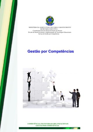 MINISTÉRIO DA AGRICULTURA, PECUÁRIA E ABASTECIMENTO
SECRETARIA EXECUTIVA
Coordenação-Geral de Desenvolvimento de Pessoas
Divisão de Desenvolvimento e Implementação de Tecnologias Educacionais
Serviço de Gestão por Competências
Gestão por Competências
COMPETÊNCIAS TRANSVERSAIS ORGANIZACIONAIS
GESTÃO POR COMPETÊNCIAS
 