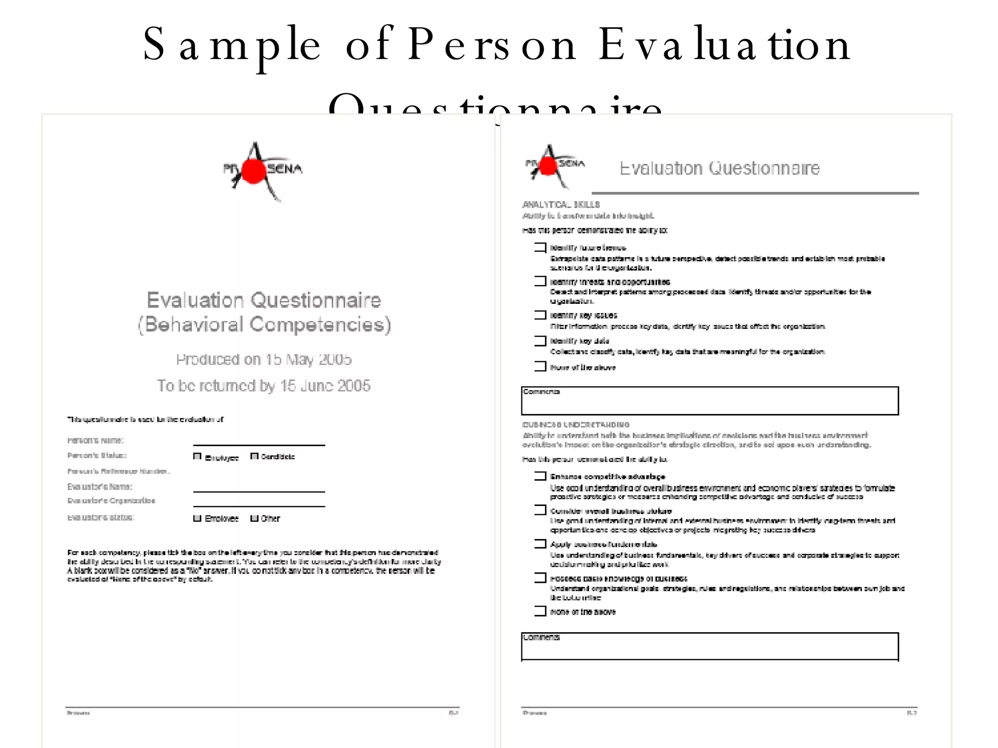 Sample of Person Evaluation Questionnaire 