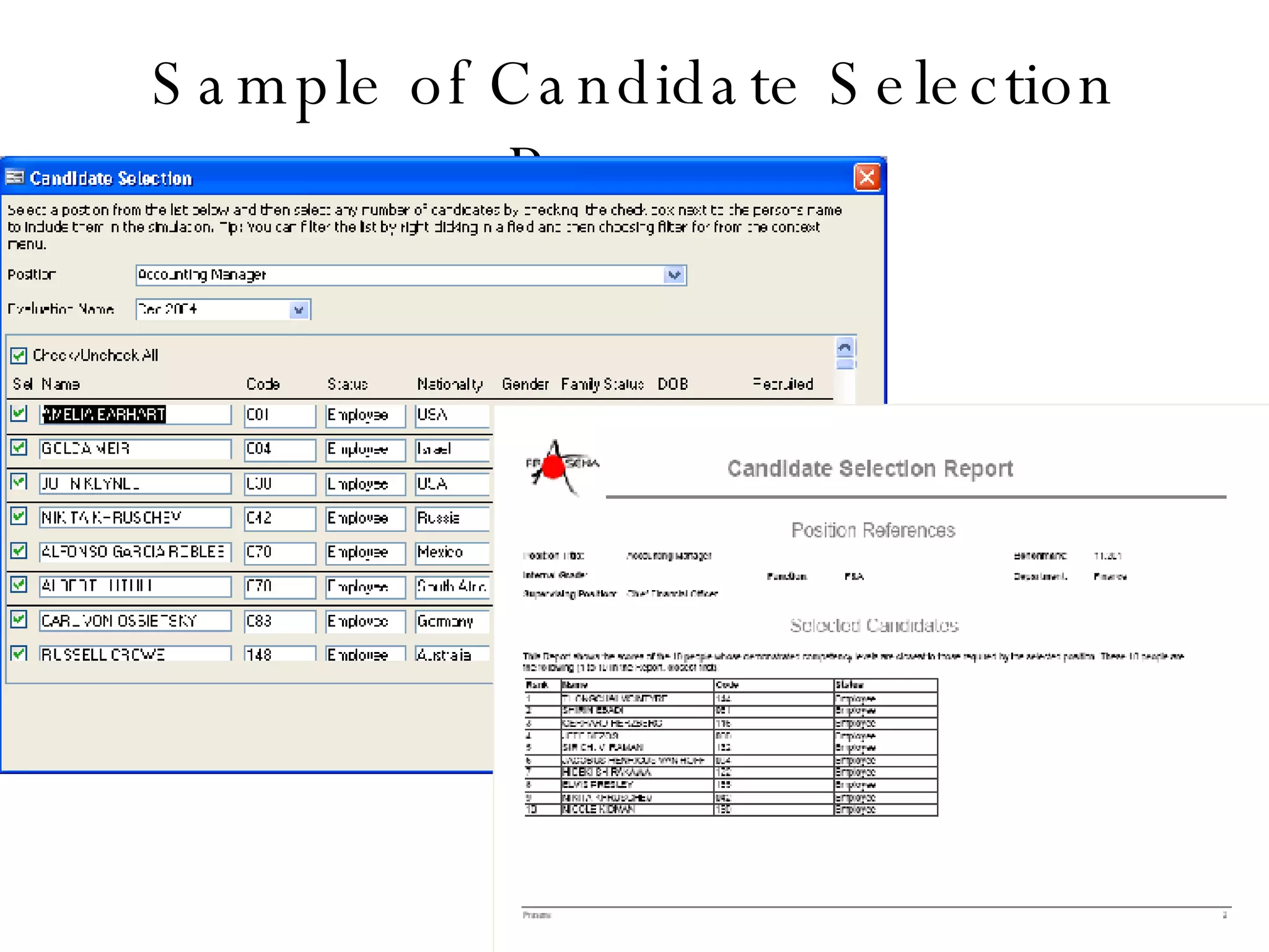 Sample of Candidate Selection Process 