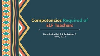 Competencies Required of
ELF Teachers
By Anindita Dwi R & Refi Ajeng P
TBI V / 2022
 