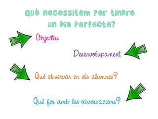 Objectiu
Desenvolupament
Què observar en els alumnes?
Què fer amb les observacions?

 
