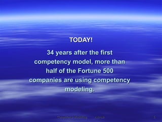 34 years after the first competency model, more than half of the Fortune 500 companies are using competency modeling. TODAY! 