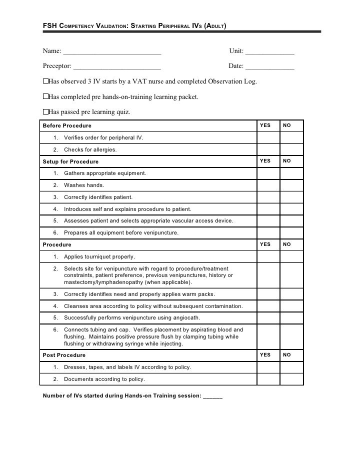 Competency Assessment - Adult Peripheral IV Insertion Competency Assessment - Adult Peripheral IV Insertion