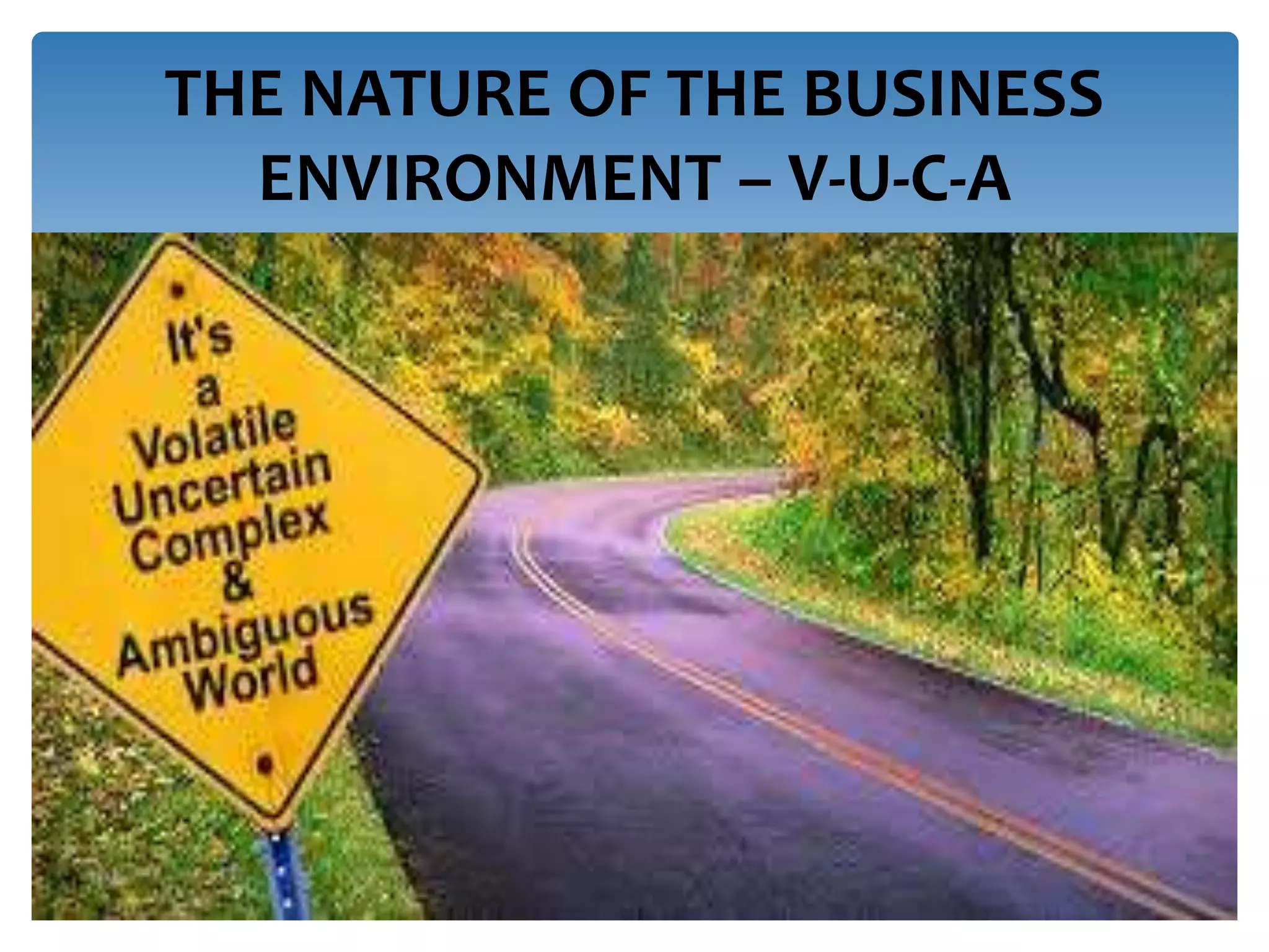 THE NATURE OF THE BUSINESS
ENVIRONMENT – V-U-C-A
 