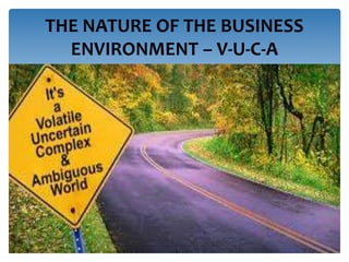 THE NATURE OF THE BUSINESS
ENVIRONMENT – V-U-C-A
 