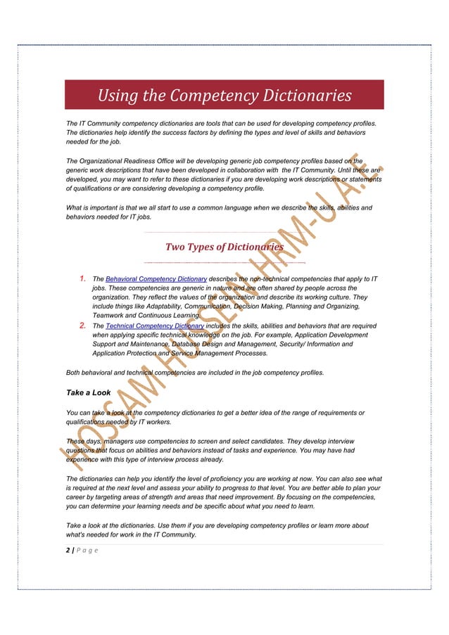 Competency Dictionary Competency Dictionary
