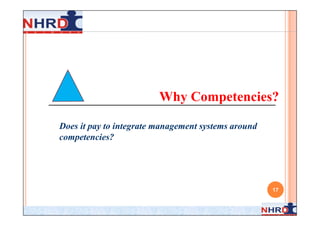 Why Competencies?

Does it pay to integrate management systems around
competencies?




                                                     17
 