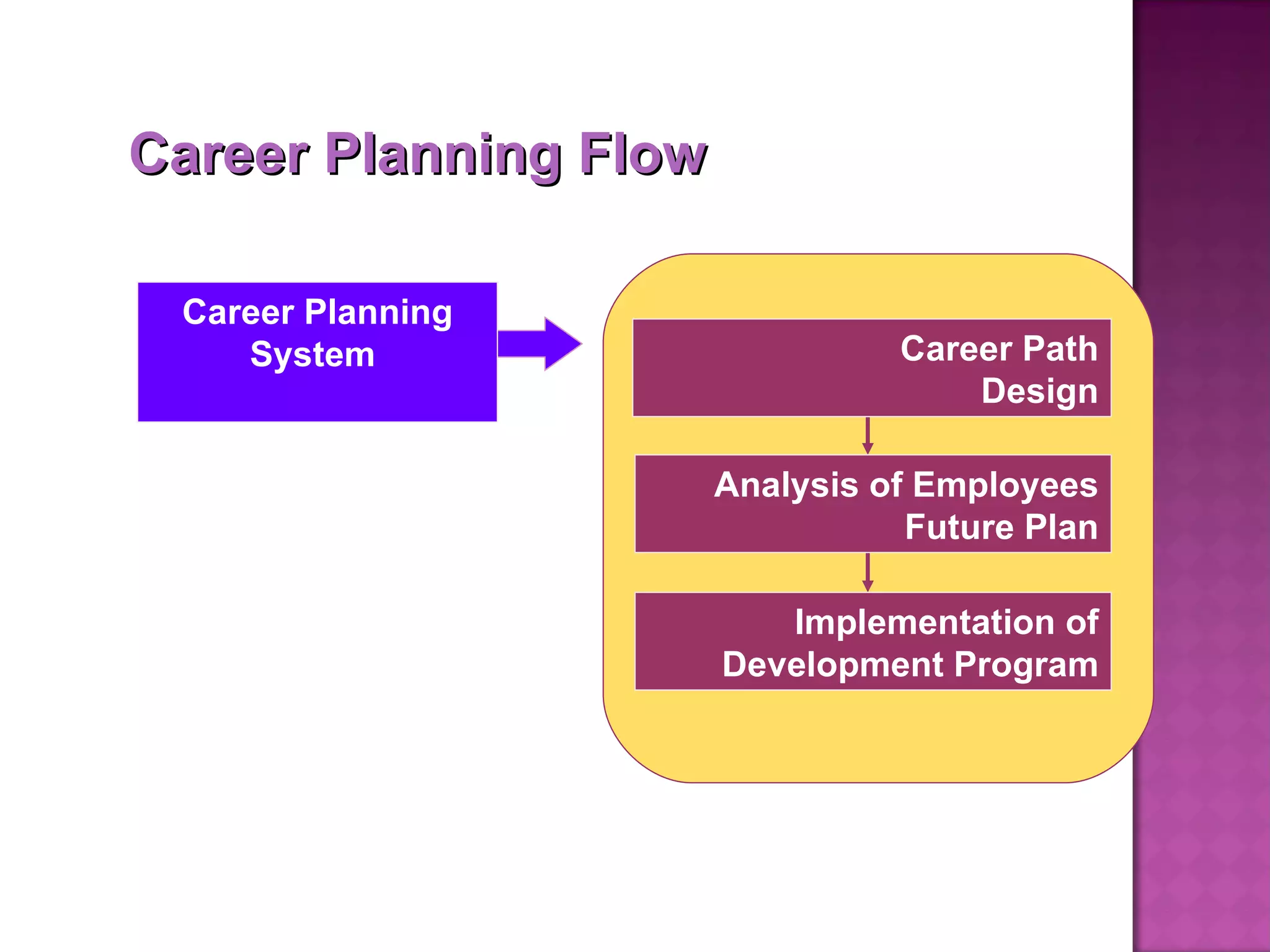 Career Planning Flow Career Planning System  Career Path Design Analysis of Employees Future Plan Implementation of Development Program 
