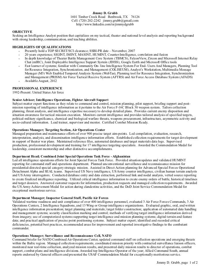 intelligence analyst resume